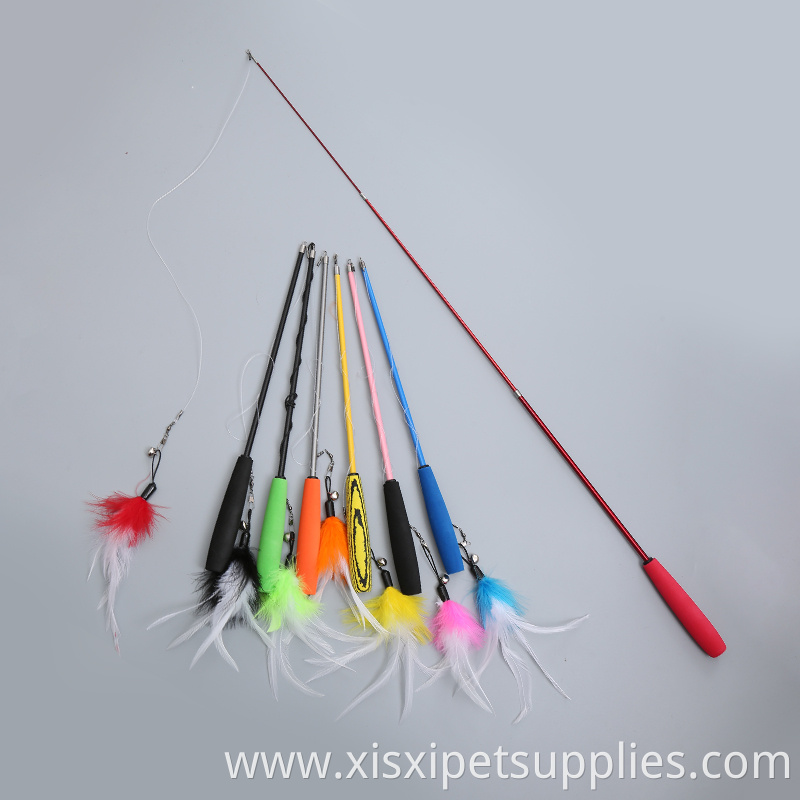 Colorful New Design Fishing Rod Cat Feather Wand Cat Teaser Stick Toy